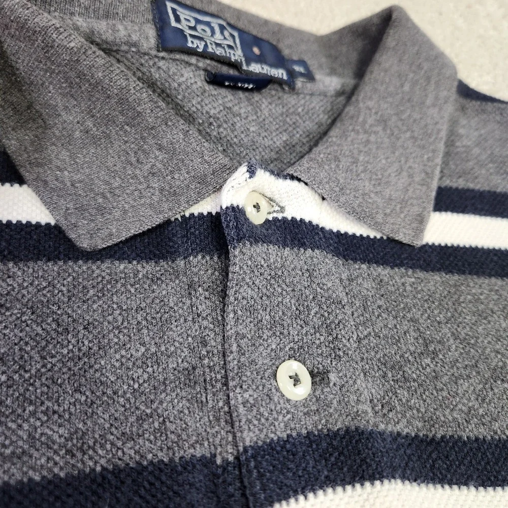 Vintage Polo Ralph Lauren Shirt Men XL Waffle Knit Heavy Cotton Polo Striped 90s